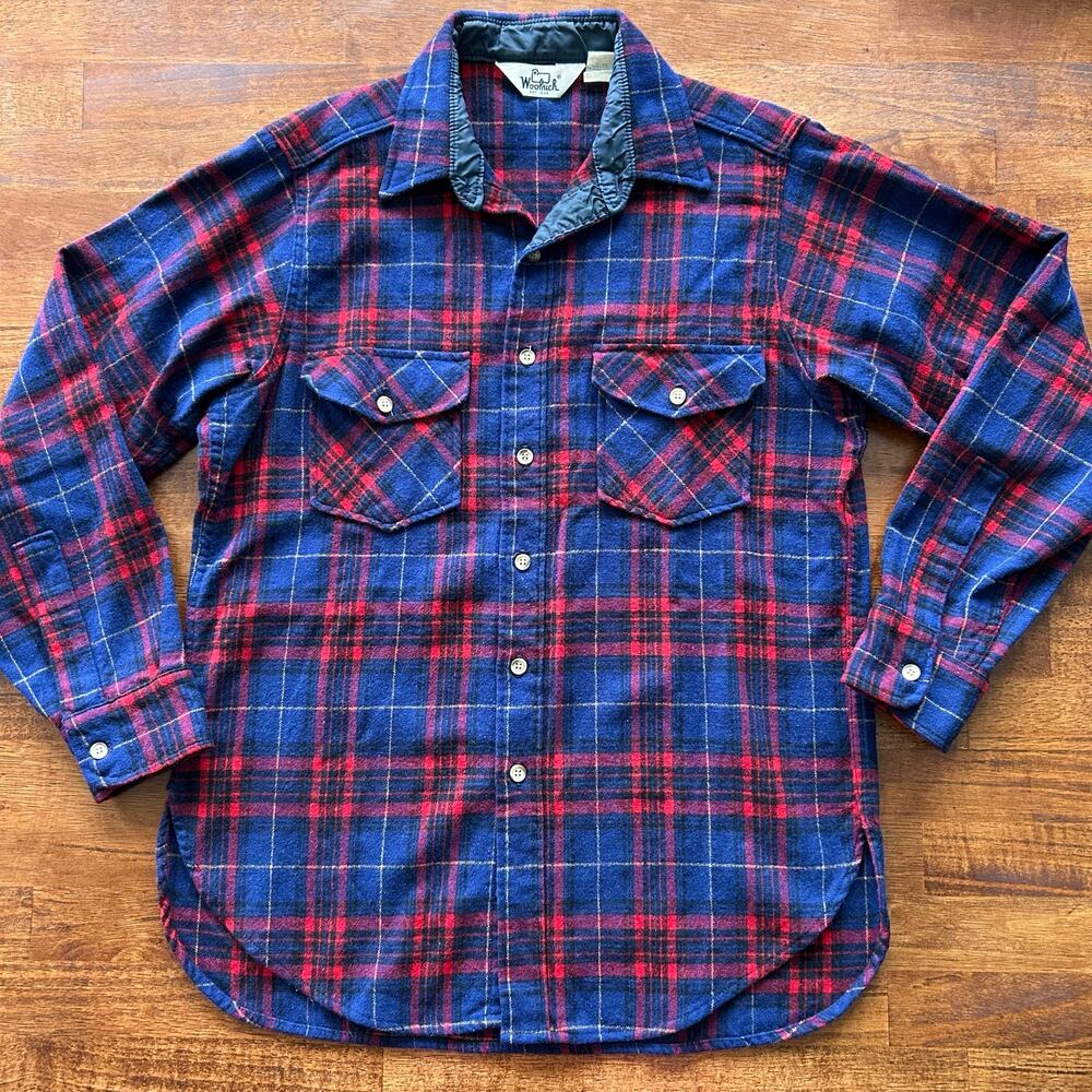 “Woolrich Men’s Rugged Outdoor Plaid Wool Button-Down Shirt, vintage 80s 90s
